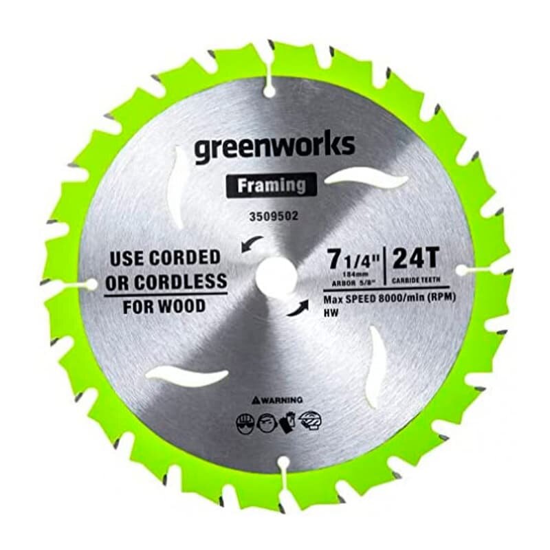 Пильный диск по дереву для циркулярной пилы Greenworks, 184x1.75/1.13x20 мм; 24T, - фото №1