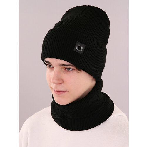 фото Шапка бини поляярик, размер 50-52, серый, черный