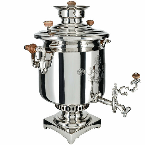 Самовар антикварный на дровах 8 литров формы «Банка» Н. И. Баташева с медалями, серебристый