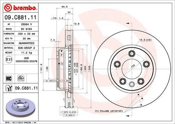 Диск тормозной 09. C881.11 brembo 1шт