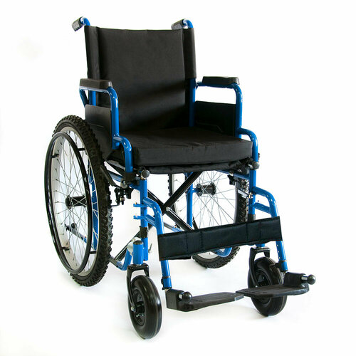 Кресло-коляска механическая Мега-Оптим 512AE, ширина сиденья: 510 мм, материал: сталь/ткань, колеса (передние/задние): литые/пневматические, цвет: синий/черный
