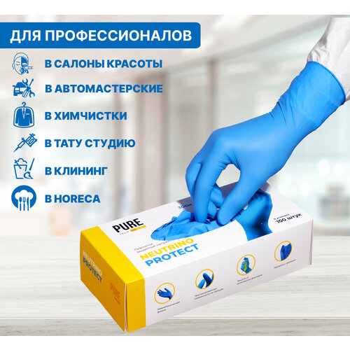 Перчатки хозяйственные Puretech Neutrino Protect c текстурированными пальцами 30см, размер S, синий, 50пар/упак