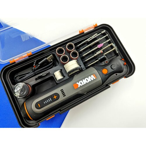 Беспроводной Мощный Гравер 64W Worx 8В модель WX106 - в кейсе с аксессуарами для полировки резки сверления 7799₽