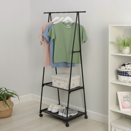 Изображение товара Вешалка напольная для одежды LaDоm «Лофт», с двумя полками, 55×45×157 см, цвет чёрный