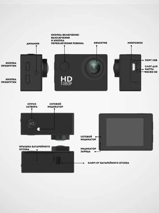 Экшн-камера видеокамера водонепроницаемая HD1080P/Противоударная спортивная