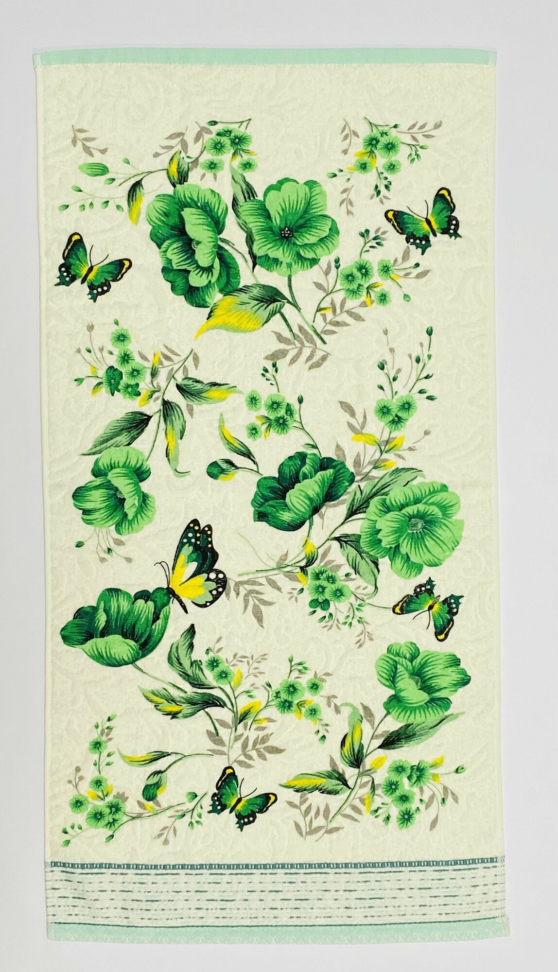 Полотенце махрово-велюровое Зеленые Маки 70*140 см