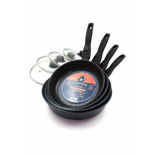 Набор сковородок с крышками, антипригарное покрытие 4шт.(22см/24см/26см/28см), съемные ручки, Макси+ HomeWay