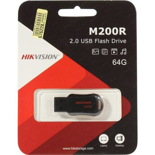 Флешка USB 64Gb (USB 2.0) Hikvision (HS-USB-M200R(STD)/USB2.0/64G) черно-красный