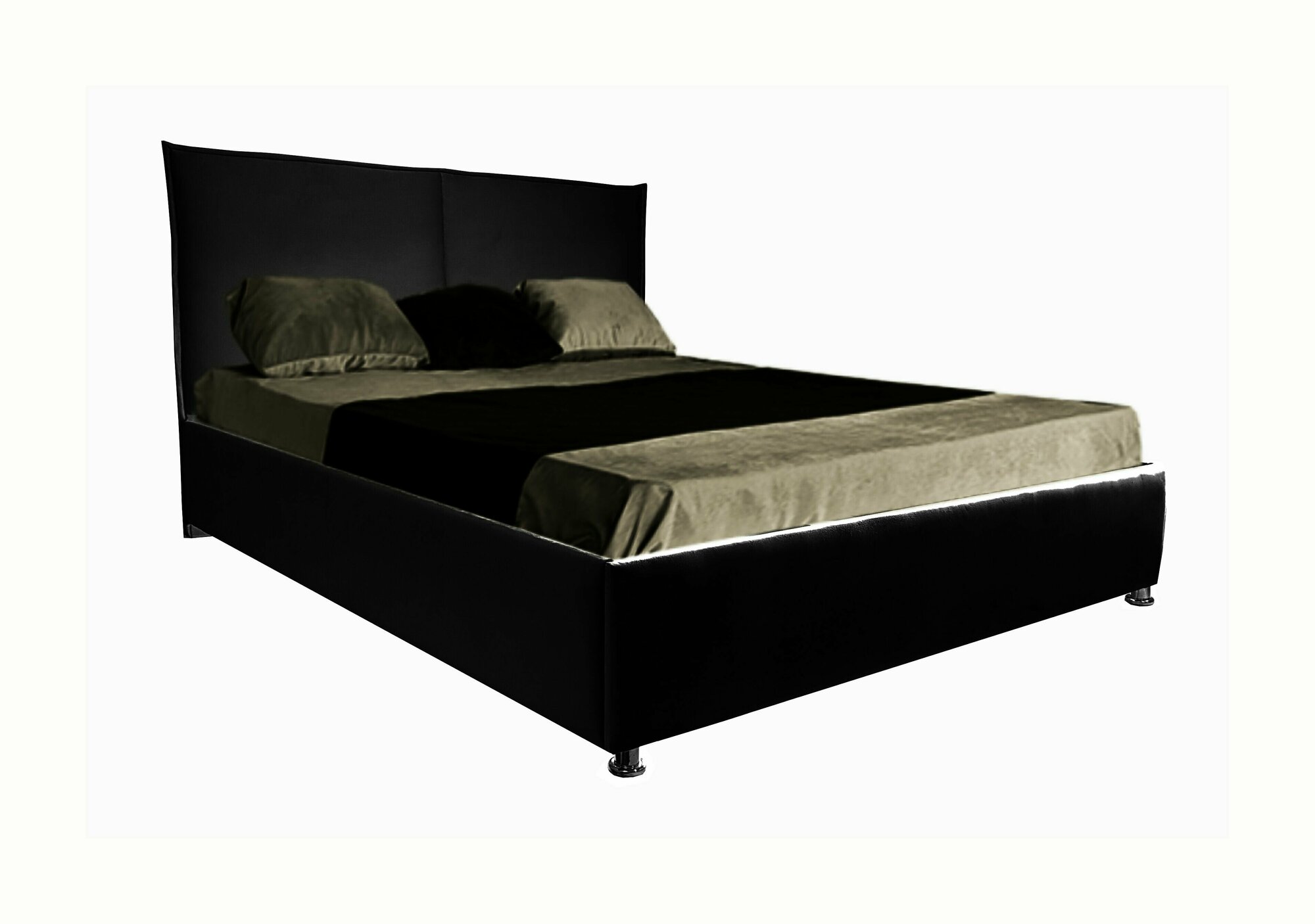 Двуспальная кровать Элен 180x200 с подъемным механизмом и с коробом для белья велюр черный без ножек