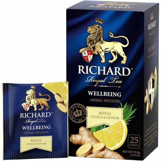 Чай фруктово-травяной Richard, Royal Citrus & Ginger Wellbeing, 25 пакетиков