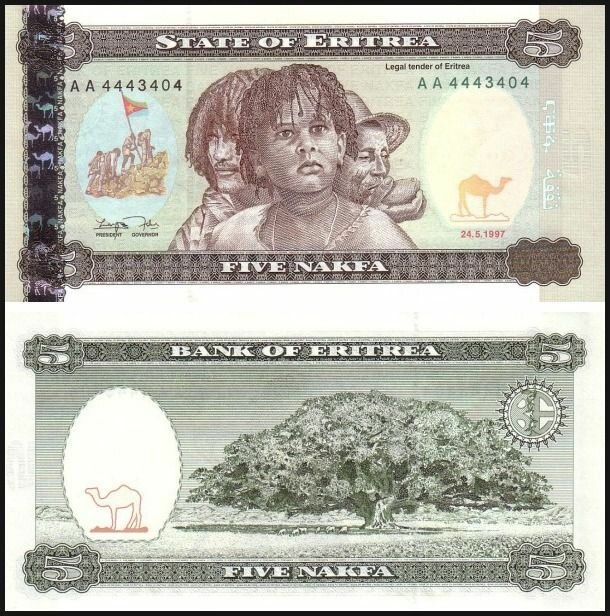 Банкнота Эритрея 5 накфа 1997 года P-2 UNC