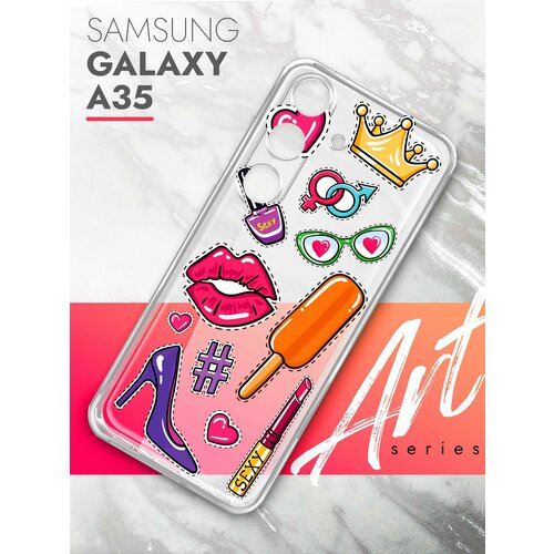 Чехол на Samsung Galaxy A35 (Самсунг Галакси А35), прозрачный силиконовый с защитой (бортиком) вокруг камер, Brozo (принт) Женские штучки чехол на samsung galaxy a55 самсунг галакси а55 прозрачный силиконовый с защитой бортиком вокруг камер brozo принт женские штучки