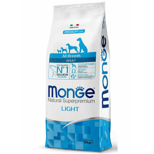Monge Dog Speciality Light 12 кг сухой корм для взрослых собак всех пород при избыточном весе с лососем и рисом