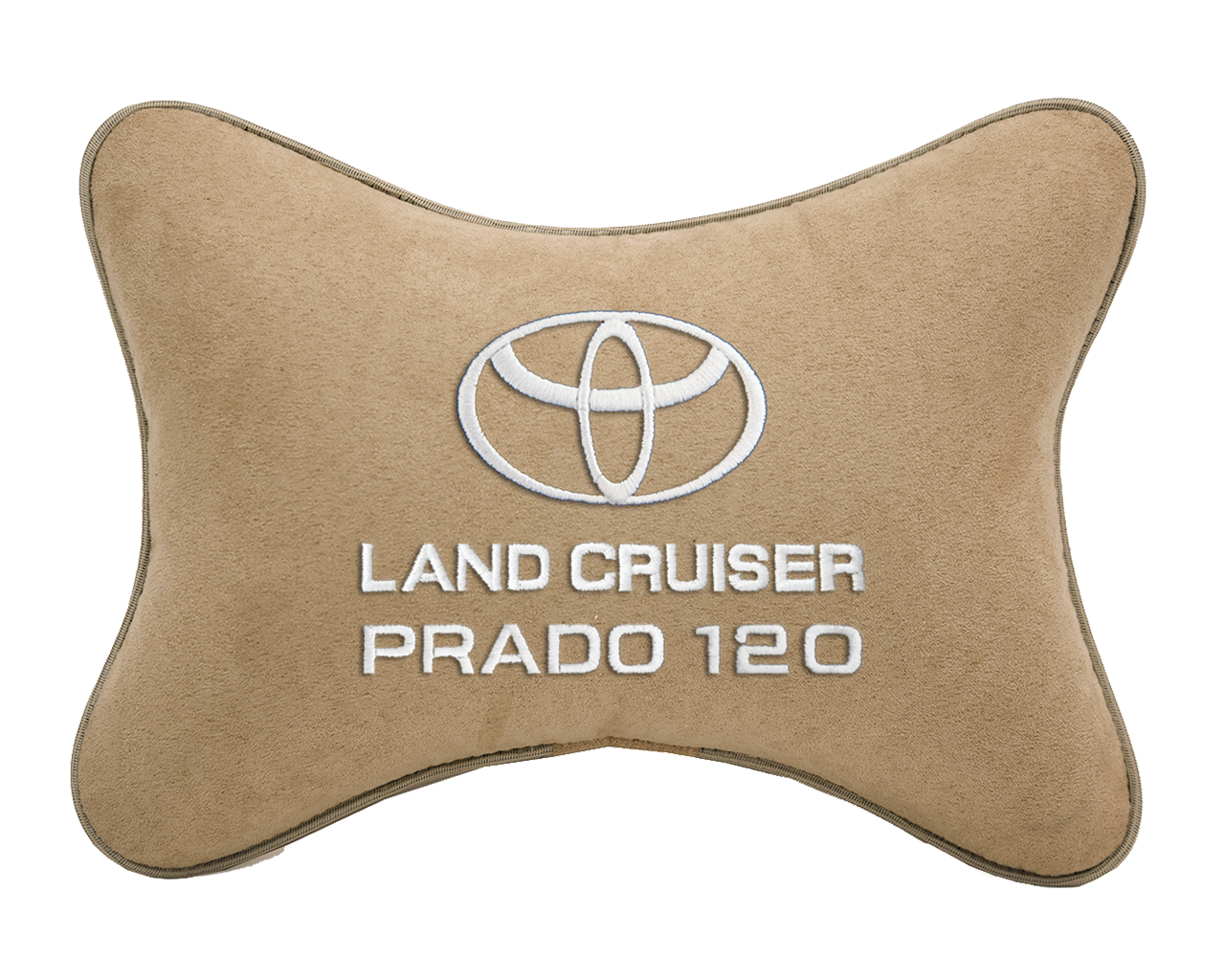 Автомобильная подушка на подголовник алькантара Beige с логотипом автомобиля TOYOTA LAND CRUISER PRADO 120