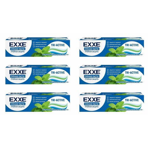 EXXE зубная паста tri-active тройная защита, 100г, 6 шт чистящая паста скайдра для чистки посуды и любых поверхностей морская свежесть 500 гр