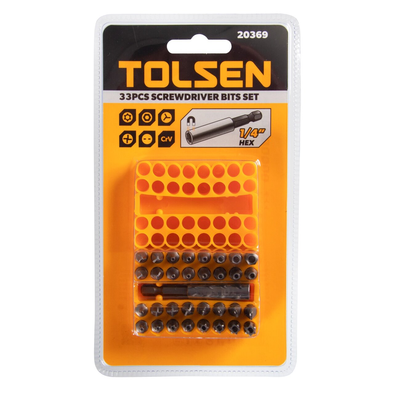 TOLSEN Набор вставок (бит) 1/4", Security hex, TorxTR, Spaner, Torg-Set, Tri-Wing, 33 предмета