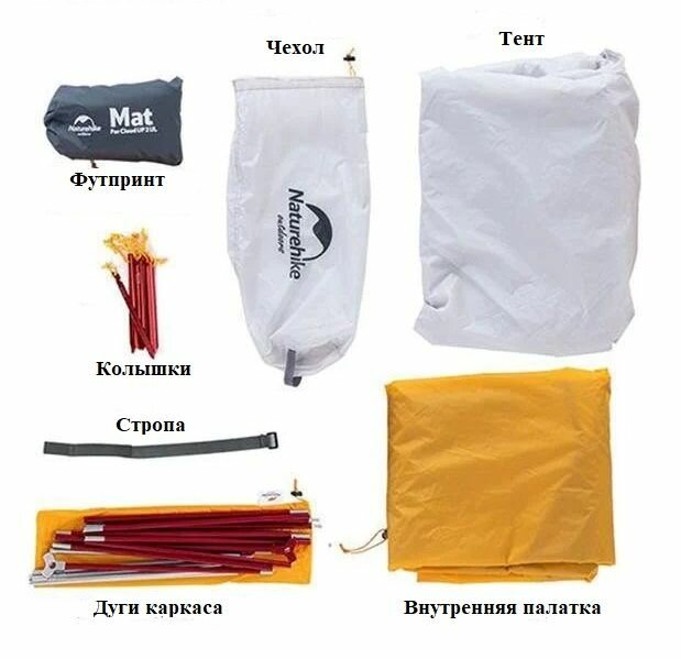 Палатка туристическая / Naturehike Cloud Up 2 Superlight Professional Grey/Yellow / палатка для туризма, треккинга, кемпинга