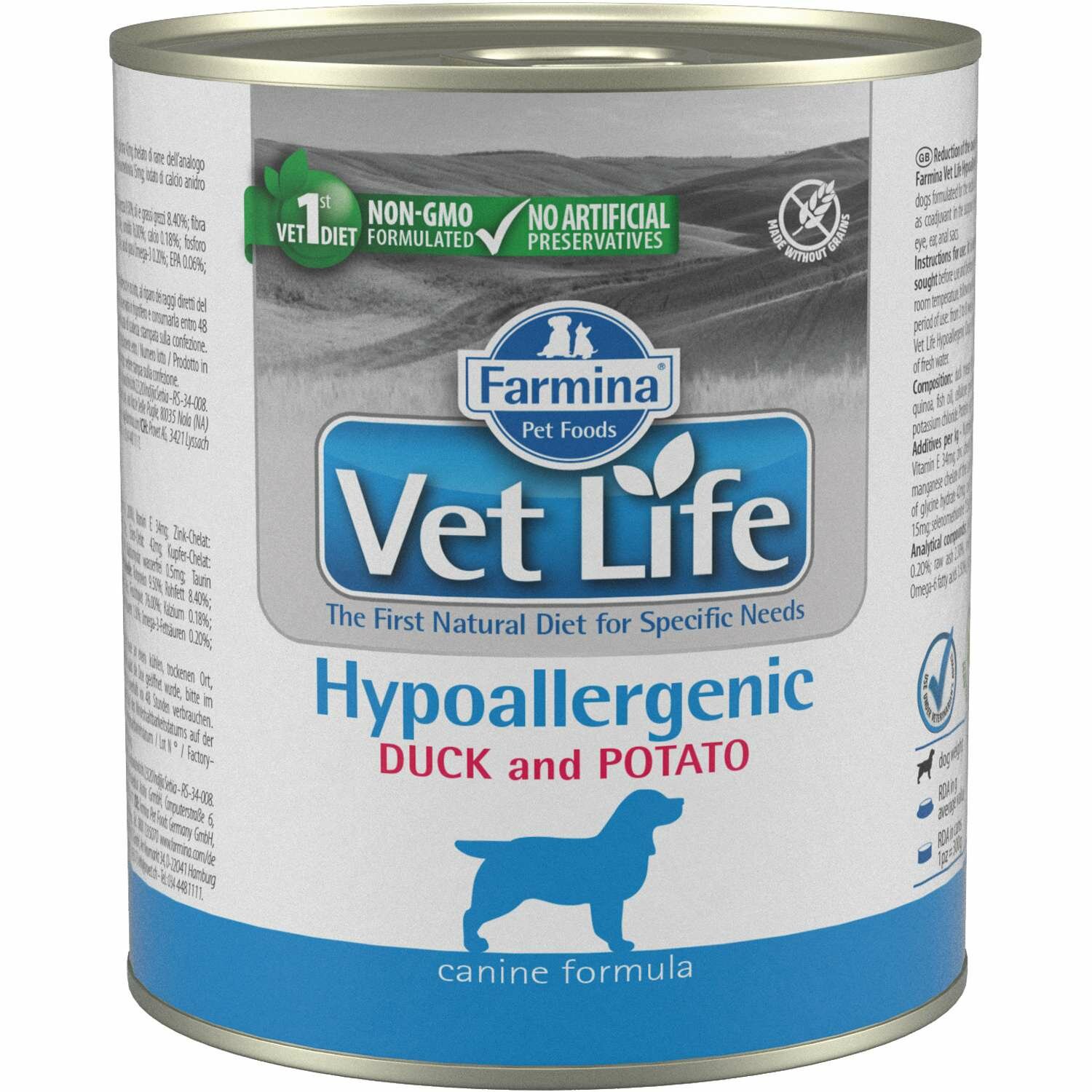 Влажный корм для собак Farmina Vet Life, при аллергии, гипоаллергенный, утка, с картофелем 1 уп. х 6 шт. х 300 г