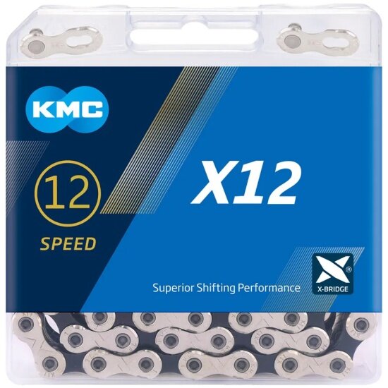Kmc Цепь X12 NP/BKS, 12 ск, 1/2"X11/128" х 126L, с замком CL552-NP, (упаковка пакет)