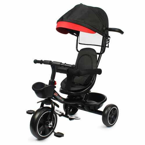 Велосипед 3-х колесный с ручкой и крышей черно-красный 7634₽