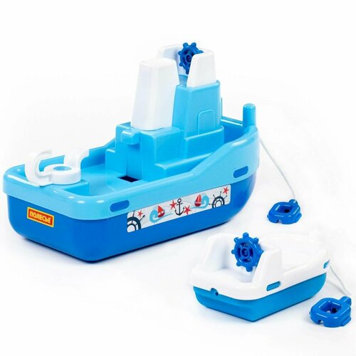 Игрушка корабль буксир Лагуна (33 см) + кораблик для буксировки (голубой)