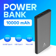 Повербанк для iphone 10000 mAh, AMFOX, APB-510, power bank для телефона, внешний аккумулятор, пауэр банк для redmi, пауэрбанк для xiaomi, черный