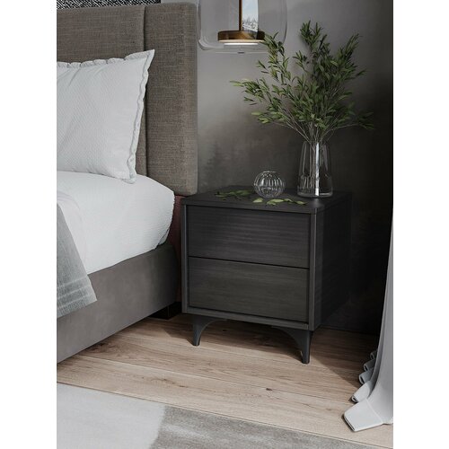 Тумба прикроватная на ножках, цвет черный текстурный, ящики открывание от нажатия push pull, модель Флорида, 42х36х46 см