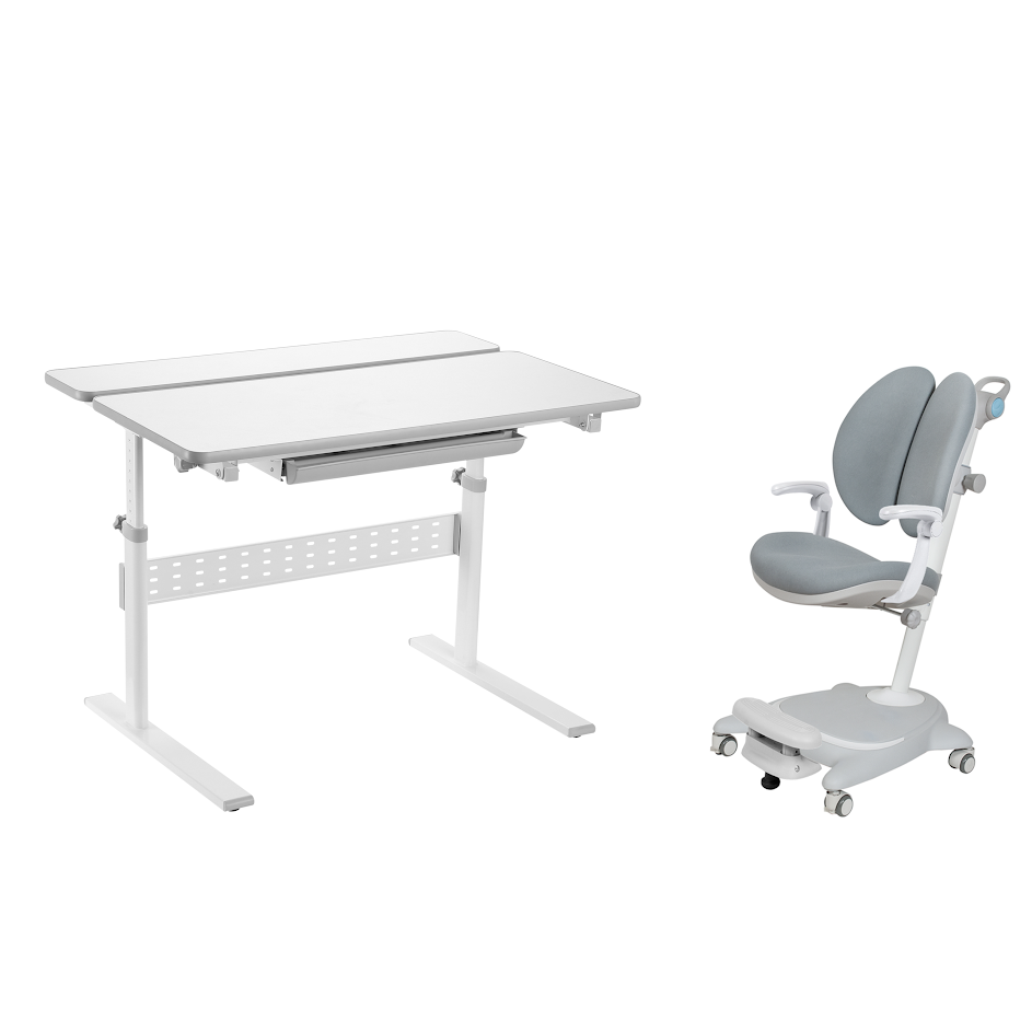 Комплект парта Colore Grey + кресло Arnica Grey с подлокотниками и подставкой для ног