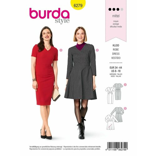 Выкройка Burda 6279 Платье-футляр выкройка burda 6279 платье футляр