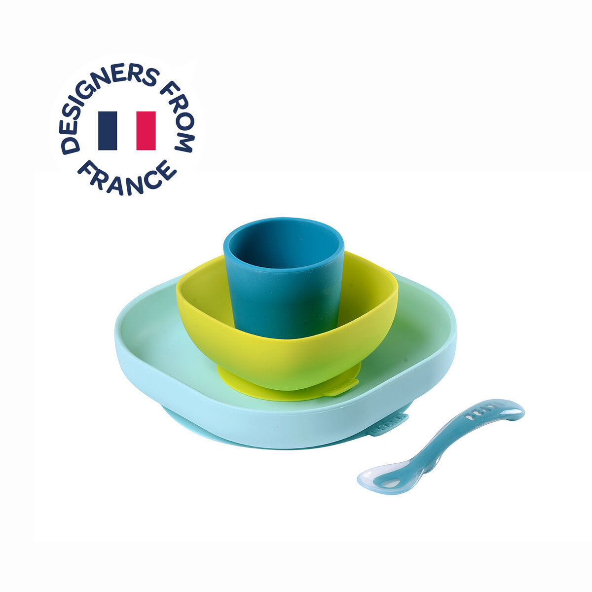 Набор посуды: 2 тарелки, стакан, ложка BEABA SILICONE MEAL SET (4PCS)