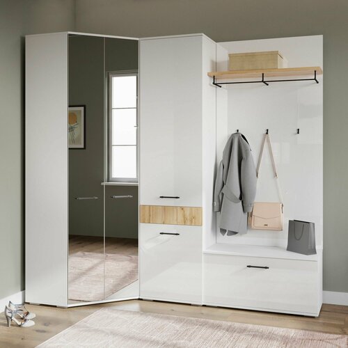 Прихожая, Мебель для прихожей, Комплект прихожей, Принцесса Мелания, Белый / Дуб вотан, 2200х2275х402 мм
