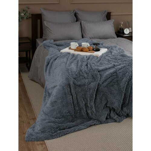 Пушистый плед с длинным ворсом 220х240 см, Серый