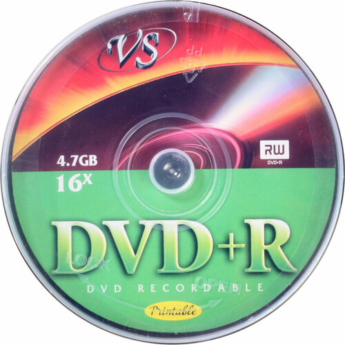 vs диск dvd r диски 4 7gb 16x cake box 10шт 20410 Носители информации DVD+R 4,7 GB 16x, VS, 10шт/уп Ink Print