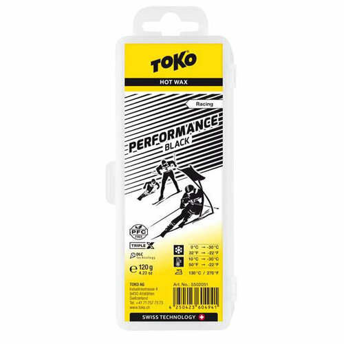 Парафин углеводородный TOKO Performance Hot Wax black 120 г. парафин углеводородный toko performance blue 9°с 30°с 40 г