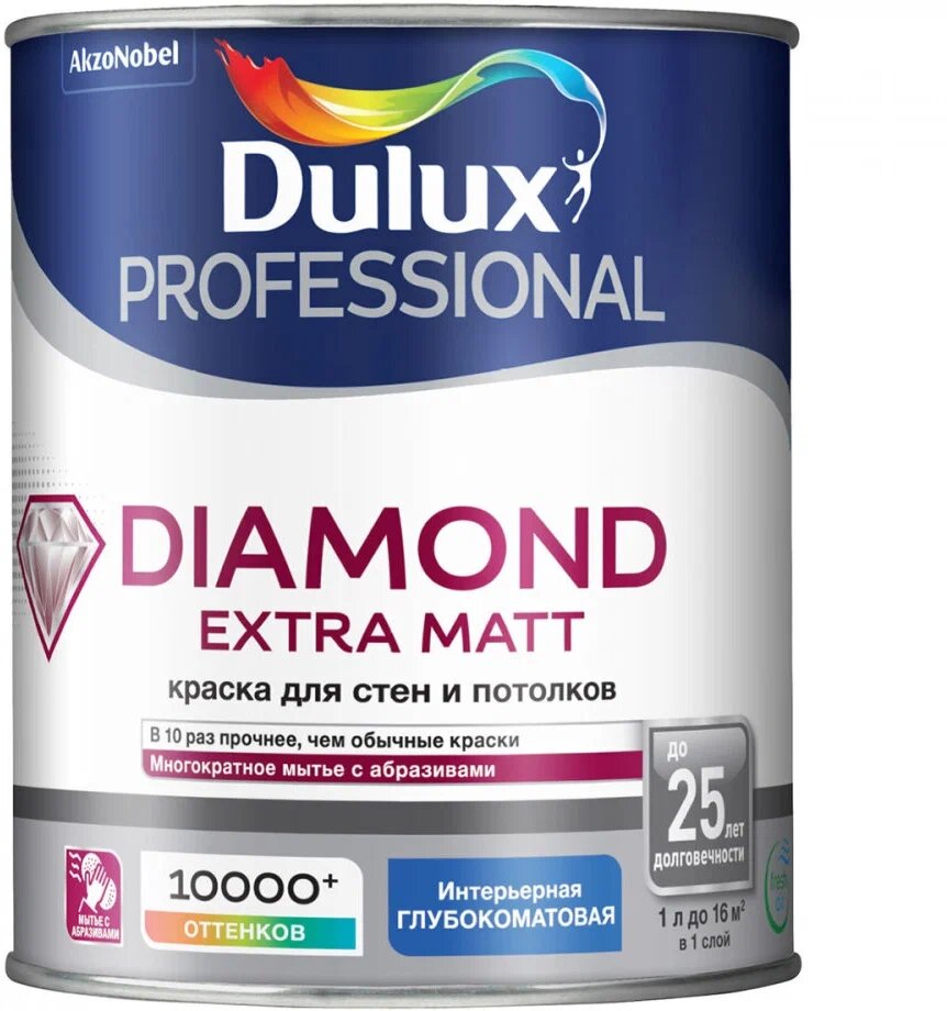 Краска Dulux Diamond Extra Matt глубокоматовая BW белая 2,5л