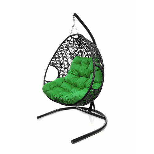 Подвесное кресло с ротангом черное Для компании люкс зелёная подушка