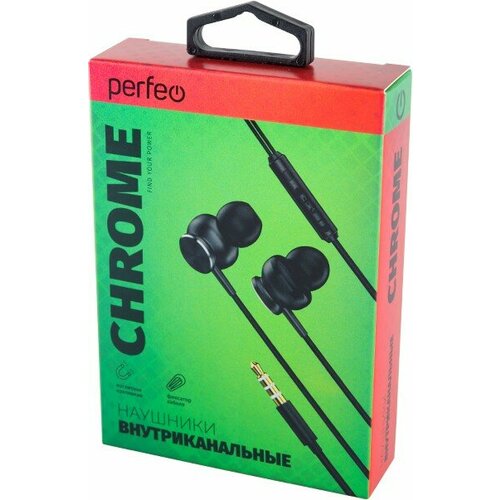 Perfeo наушники внутриканальные c микрофоном CHROME черные серебро металлические 990₽