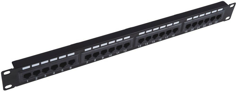 Патч-панель 19" NEOMAX [NM-PP-1U24P- UC6-D-103-BK] 1U, 24 порта, кат.6, UTP, Dual IDC, цвет черный