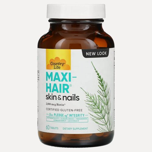 Изображение товара Country Life, Maxi-Hair витамины для кожи и ногтей, 60 таблеток