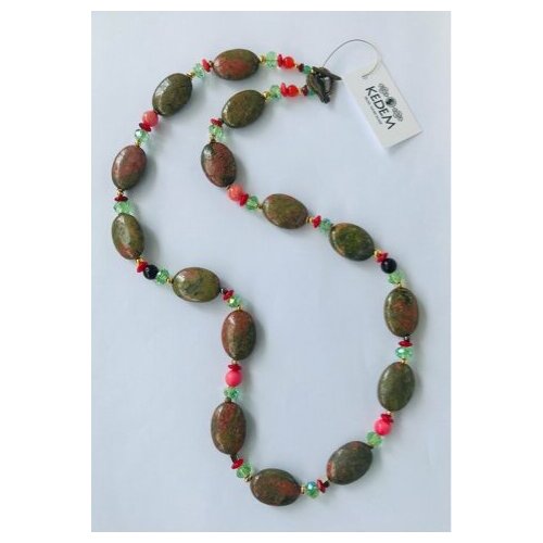 Колье Kedem Летнее настроение, родонит, длина 65 см, зеленый