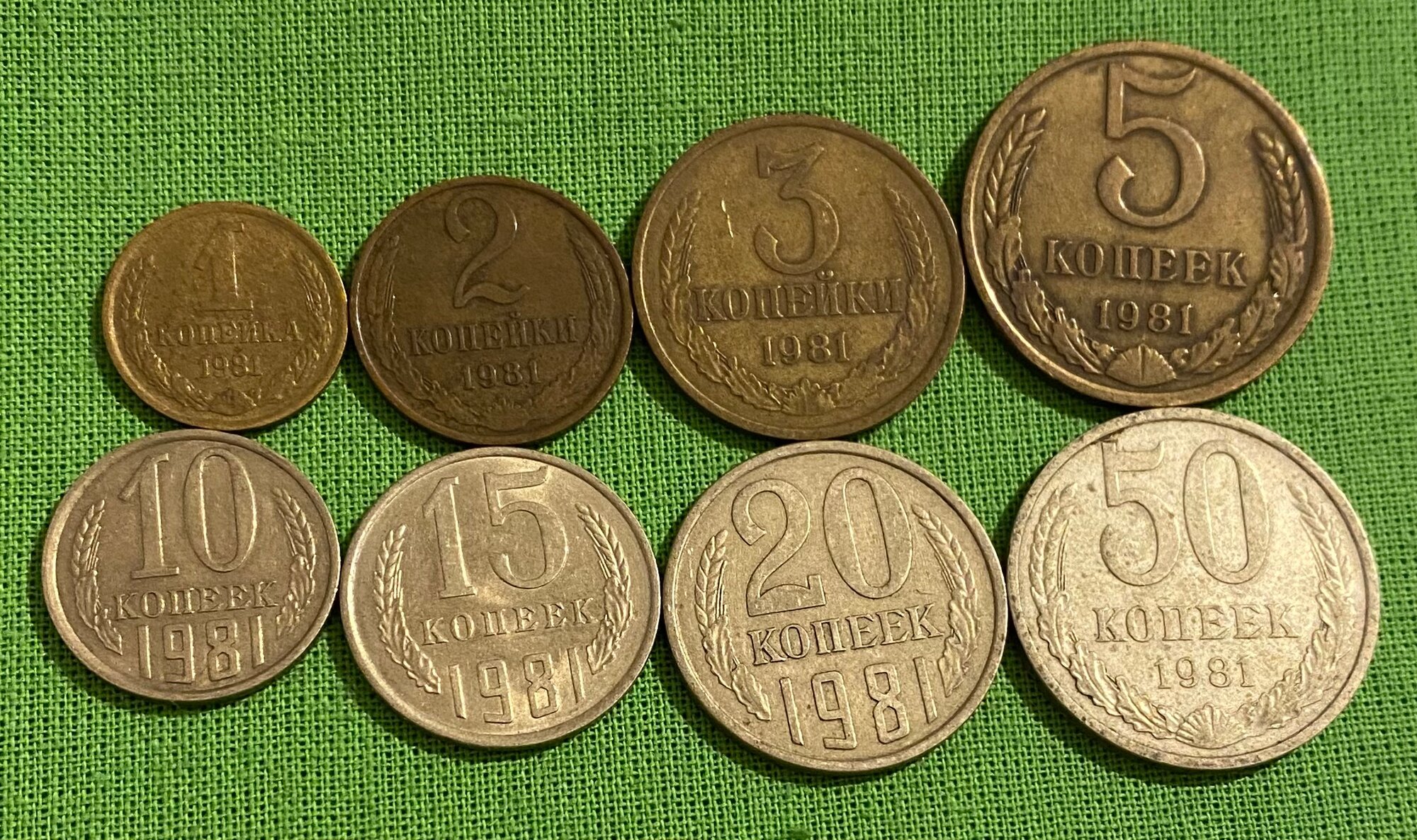 Набор монет СССР 1981 год 1,2,3,5,10,15,20,50 копеек, из обращения