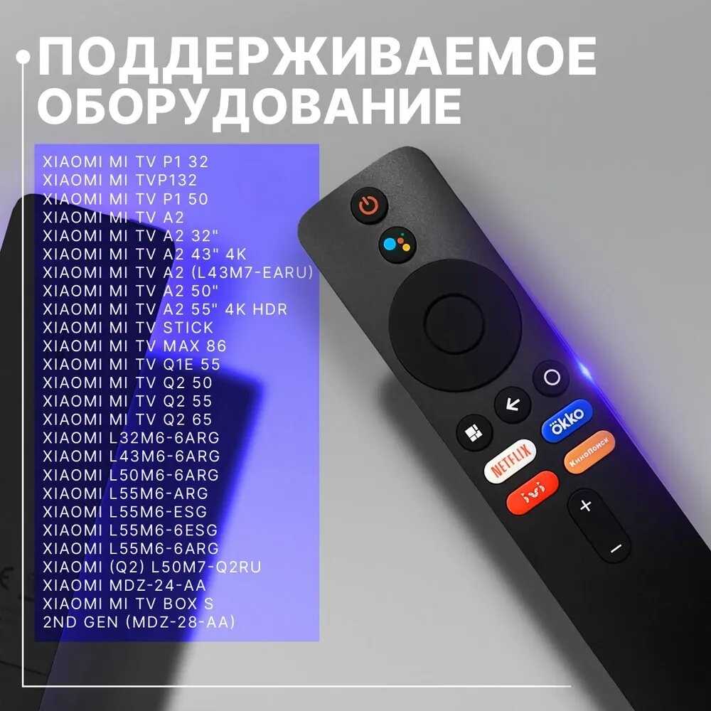 Голосовой пульт ду для телевизора Ксиоми XIAOMI Q1E, Q2, Stick, A2, P1 / MI TV Android TV BOX / IVI Okko Кинопоиск XMRM-M3 M6
