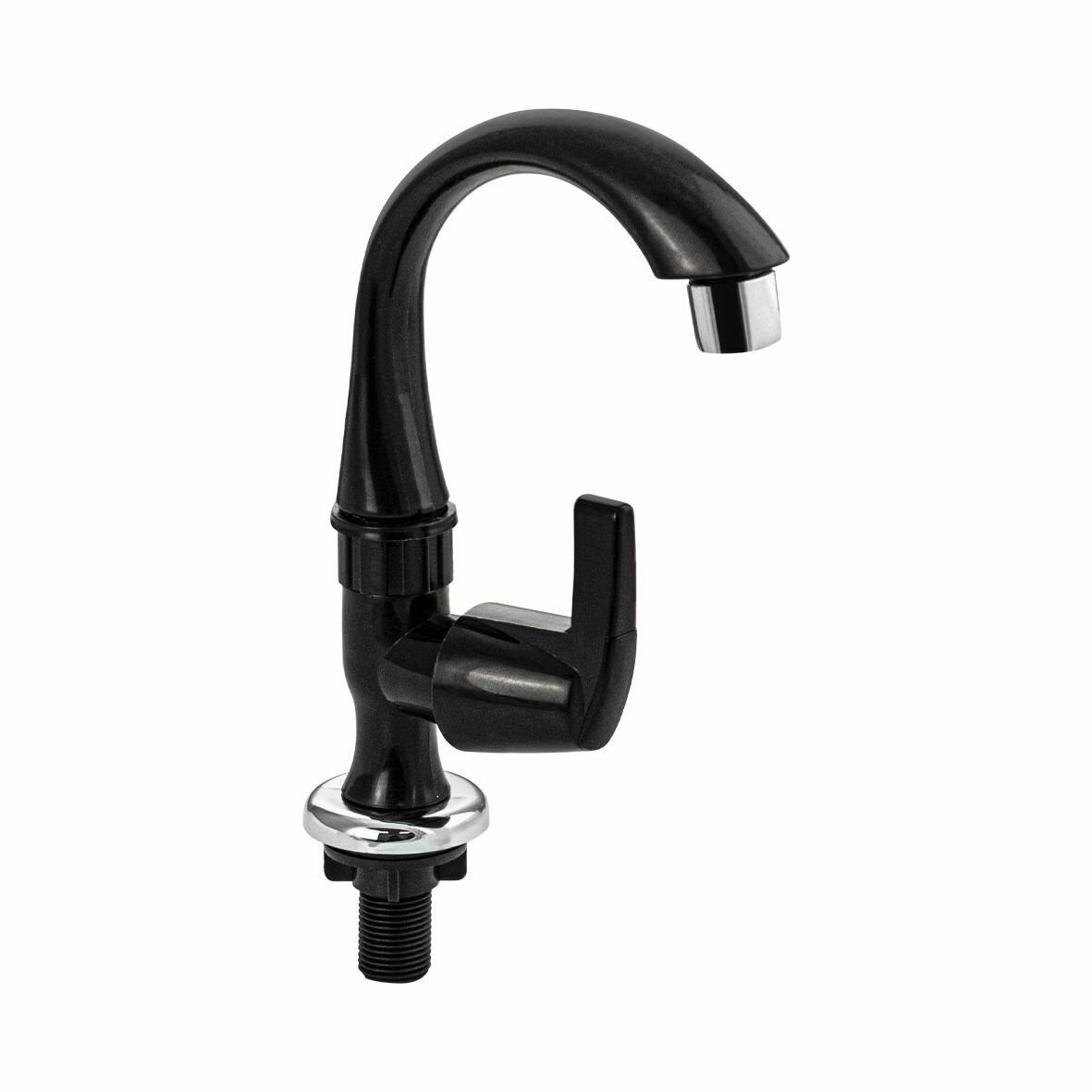 фото Кран на одну воду, металлокерамика, из высокопрочного АБС пластика, ручка флажок, цвет черный.