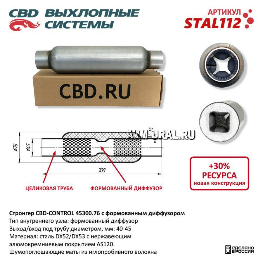 CBD STAL112 Стронгер пламегаситель перфорированный внутренний узел с диффуз. 300 х 76 х 45