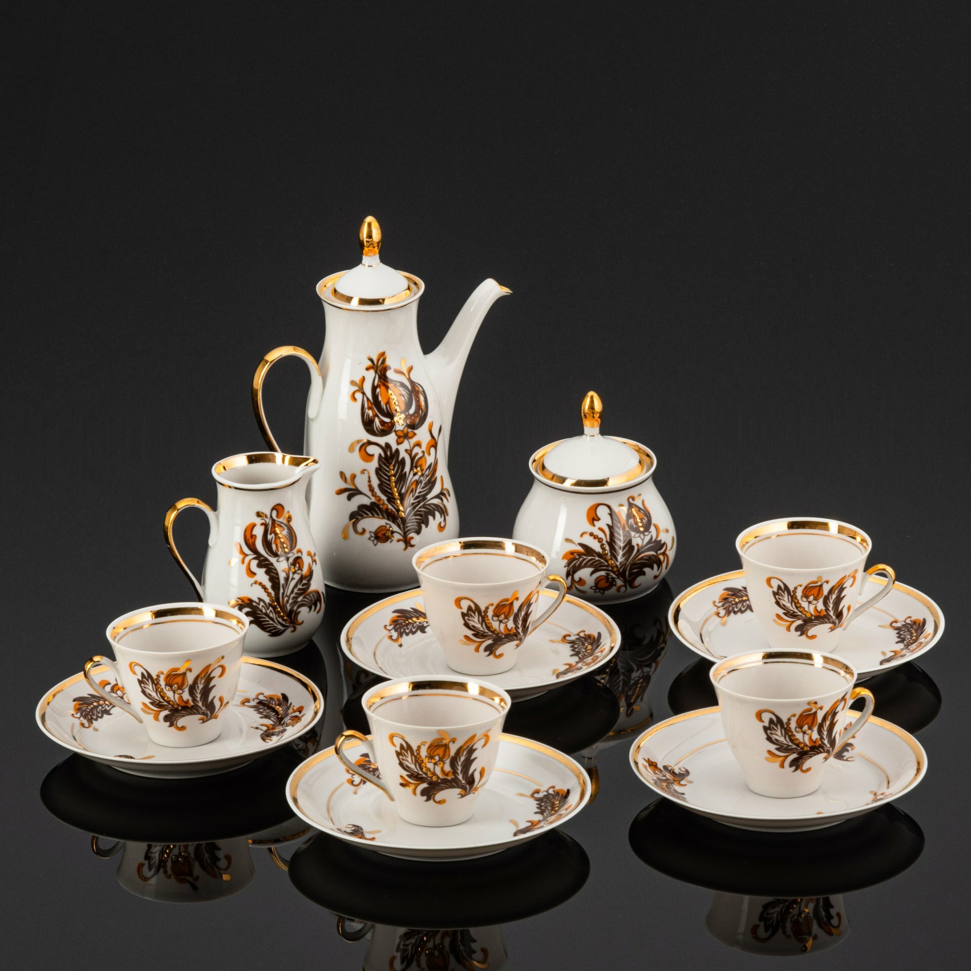 фото Сервиз кофейный на 5 персон (13 предметов), фарфор, деколь, золочение
