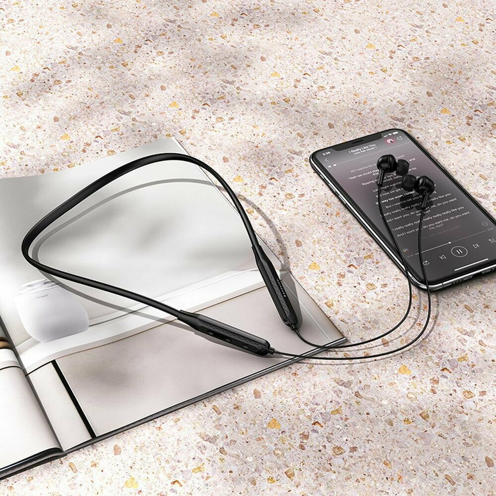 Bluetooth гарнитура HOCO ES51 Era BT5.0, внутриканальная, громкость +/-, спорт (черный) — фото 1