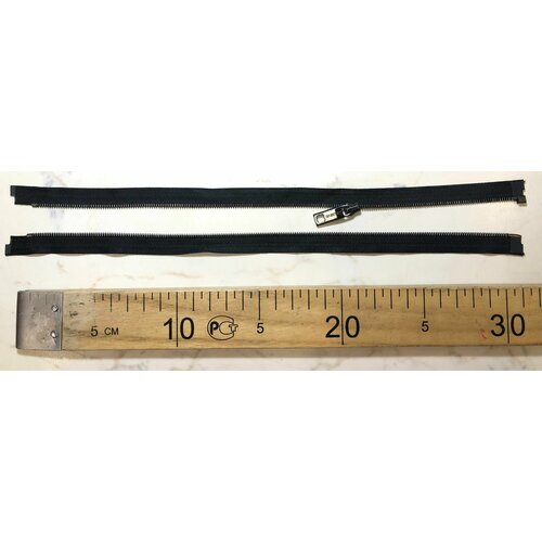 Молния металлическая разъёмная чёрная-основа тёмн никель- звено и бегунок с логотипами на хвостике SportMax Т3 - 31см 1зам 1шт Италия 500₽