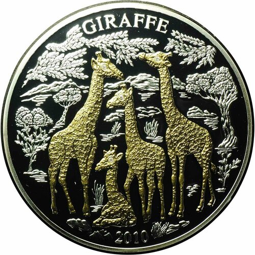 руанда 1000 франков 2008 г дикая природа с бриллиантами горная горилла 2 Монета 1000 франков 2010 Жираф Руанда