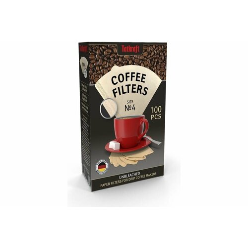 Бумажные фильтры для кофеварки Tatkraft неотбеленные 4 одноразовые 100 шт 13735 1019₽