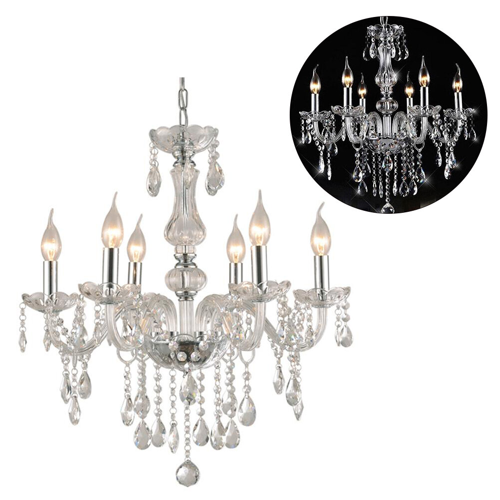 фото Современный 6-рычажный Хрустальный Потолочный светильник Люстра Подвесной Светильник Осветительный прибор Декор гостиной